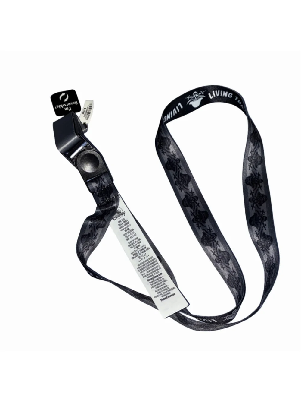 Disney Pirate Life Lanyard One Size Black Grey Reversible NWT